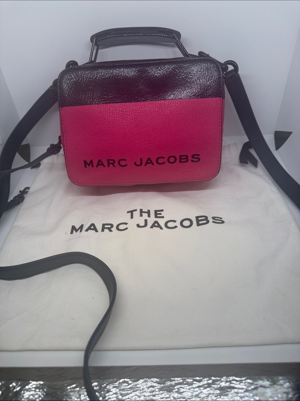 Authentic Marc Jacobs dipped Lunch Box bag black pink Crossbody purse